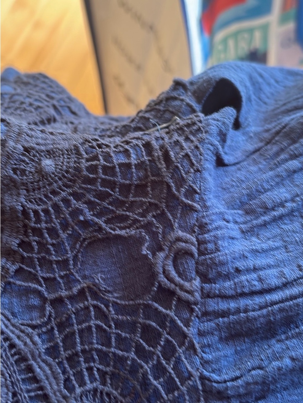 Free People Navy Blue Crochet Long Sleeve Dress - Picture 8 of 11